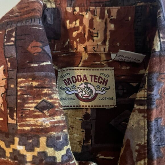 Vintage Moda Tech Western Shirt Red & Tan Horse Print All Over Womens M Cotton - Picture 3 of 12